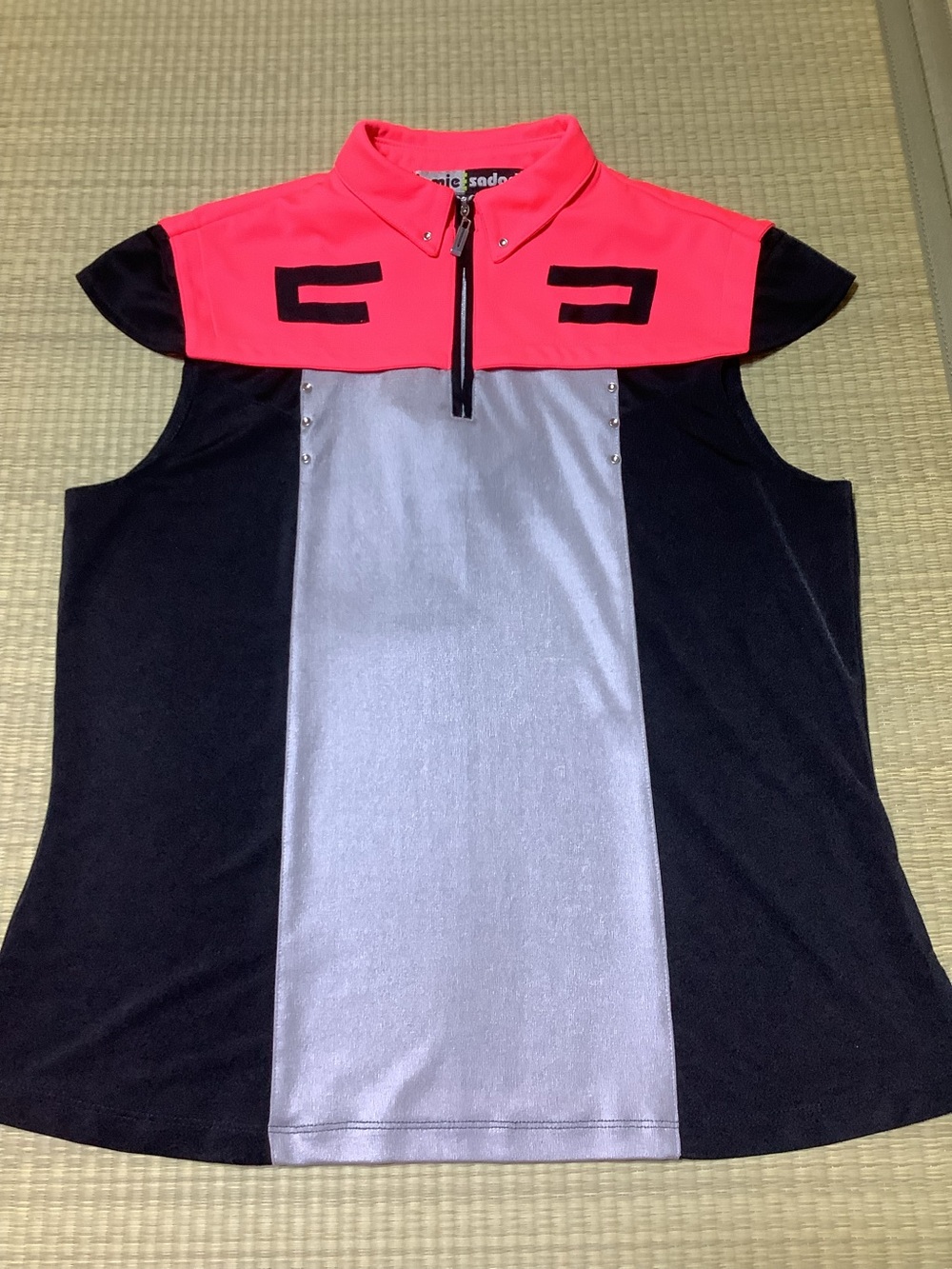 Jamie Sadock Sleeveless Golf Polo with Pink Yoke and Silver Center Panel